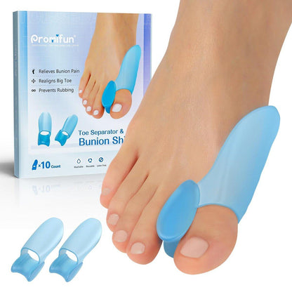 Promifun Ballenzehenschutzkissen, 10er-Pack Ballenkorrekturpads mit Zehenspreizer, Gel-Schutz für Fußschmerzlinderung, Hühneraugen, Hornhaut - Blau