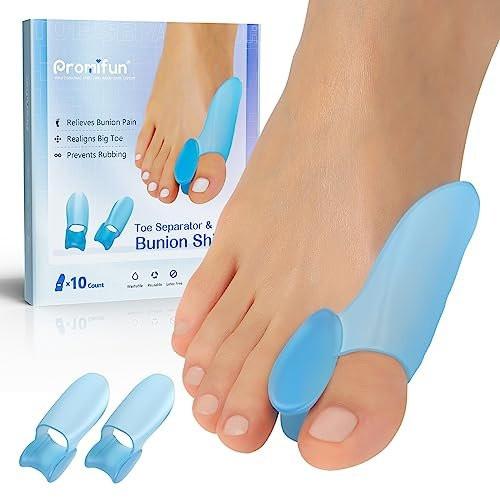 Promifun Ballenzehenschutzkissen, 10er-Pack Ballenkorrekturpads mit Zehenspreizer, Gel-Schutz für Fußschmerzlinderung, Hühneraugen, Hornhaut - Blau