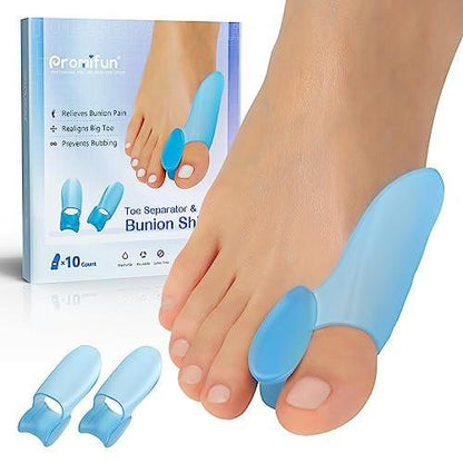 Promifun Ballenzehenschutzkissen, 10er-Pack Ballenkorrekturpads mit Zehenspreizer, Gel-Schutz für Fußschmerzlinderung, Hühneraugen, Hornhaut - Blau