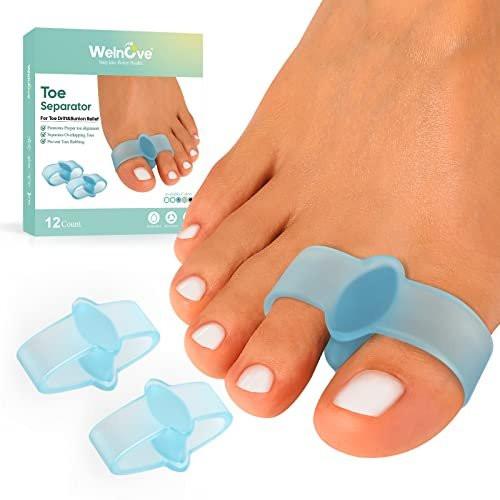 Welnove 12er-Pack Zehenspreizer mit 2 Schlaufen – Korrekturhilfe für Hallux Valgus und überlappende Zehen (Blau)