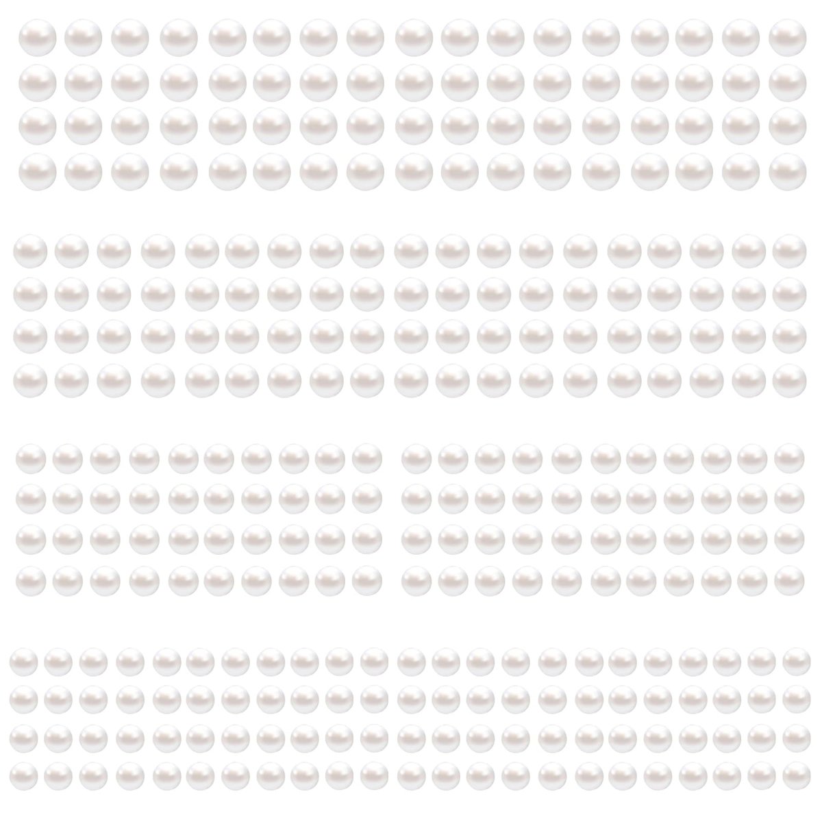 LOMIMOS 3090 Perlenaufkleber, 4 Größen Selbstklebende Weiße Flache Falsche Perlen Verzierungen Aufkleberblatt für Gesicht Schönheit Make-up Haar Nagel Telefon DIY Basteln Dekor, 3/4/5/6 mm