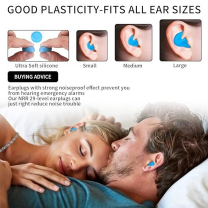 24 Stück Silikon Ohrstöpsel zum Schlafen, weiche Silikon Ohrstöpsel für Schlaf, Geräuschunterdrückung, Schwimmen, Reisen, Schnarchen, Konzerte, Flugzeug, Motorrad, Musiker, Blau/Transparent