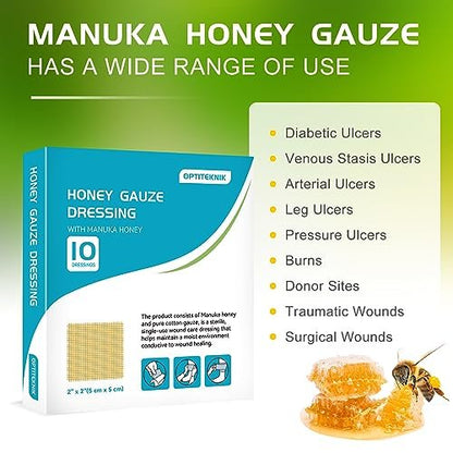 OPTITEKNIK Manuka Honig Wundauflage 5x5 cm, 10er Pack – Manuka Honig Wundversorgung für Schnitte, Verbrennungen und Schürfwunden