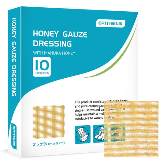 OPTITEKNIK Manuka Honig Wundauflage 5x5 cm, 10er Pack – Manuka Honig Wundversorgung für Schnitte, Verbrennungen und Schürfwunden