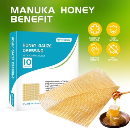 OPTITEKNIK Manuka Honig Wundauflage 5x5 cm, 10er Pack – Manuka Honig Wundversorgung für Schnitte, Verbrennungen und Schürfwunden