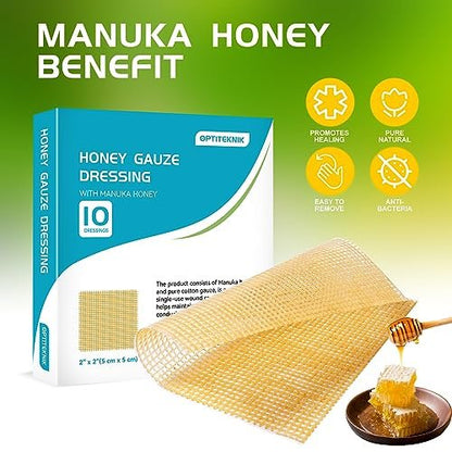 OPTITEKNIK Manuka Honig Wundauflage 5x5 cm, 10er Pack – Manuka Honig Wundversorgung für Schnitte, Verbrennungen und Schürfwunden