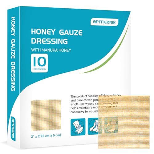 OPTITEKNIK Manuka Honig Wundauflage 5x5 cm, 10er Pack – Manuka Honig Wundversorgung für Schnitte, Verbrennungen und Schürfwunden