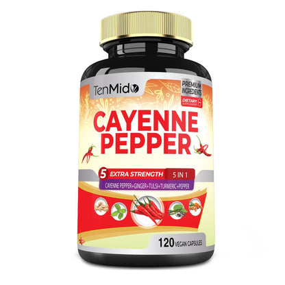 Cayenne Pfeffer Kapseln mit Ingwer, Kurkuma, Tulsi & schwarzem Pfeffer – 4-Monatsvorrat, 120 vegane Kapseln zur Unterstützung des Immunsystems und der Verdauung