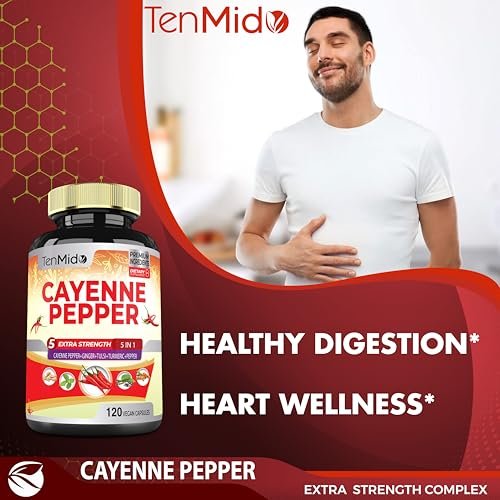 Cayenne Pfeffer Kapseln mit Ingwer, Kurkuma, Tulsi & schwarzem Pfeffer – 4-Monatsvorrat, 120 vegane Kapseln zur Unterstützung des Immunsystems und der Verdauung