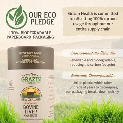 GRAZIN HEALTH – Rinderleber aus Neuseeland, gefriergetrocknet, 3000 mg pro Portion (500 mg pro Kapsel), 180 Kapseln