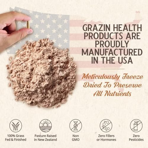 GRAZIN HEALTH – Rinderleber aus Neuseeland, gefriergetrocknet, 3000 mg pro Portion (500 mg pro Kapsel), 180 Kapseln