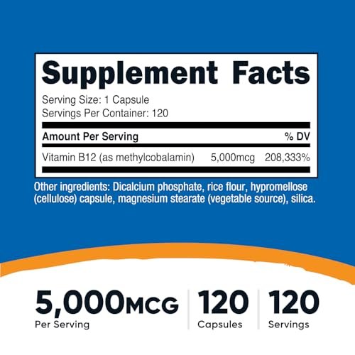 Nutricost Vitamin B12 (Methylcobalamin) 5000mcg, 120 Kapseln - Vegetarische Kapseln, Nicht-GVO, Glutenfrei B12 Supplement