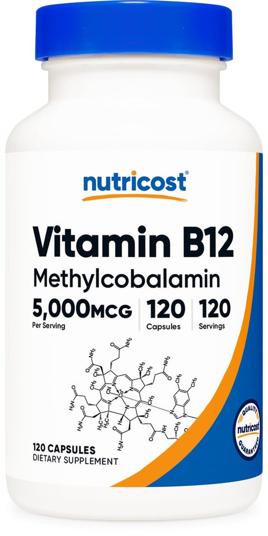 Nutricost Vitamin B12 (Methylcobalamin) 5000mcg, 120 Kapseln - Vegetarische Kapseln, Nicht-GVO, Glutenfrei B12 Supplement