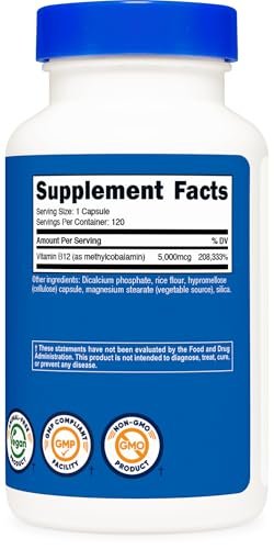 Nutricost Vitamin B12 (Methylcobalamin) 5000mcg, 120 Kapseln - Vegetarische Kapseln, Nicht-GVO, Glutenfrei B12 Supplement