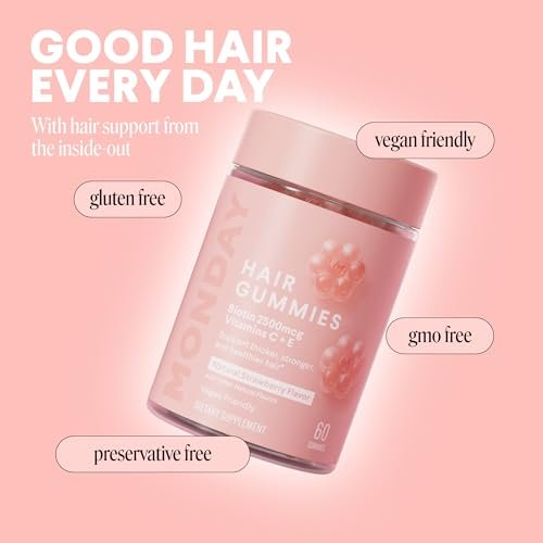 MONDAY HAIRCARE Haar-Gummis mit 2500 mcg Biotin, Vitamin C & Vitamin E für dickeres, stärkeres und gesünderes Haar 60 Stück