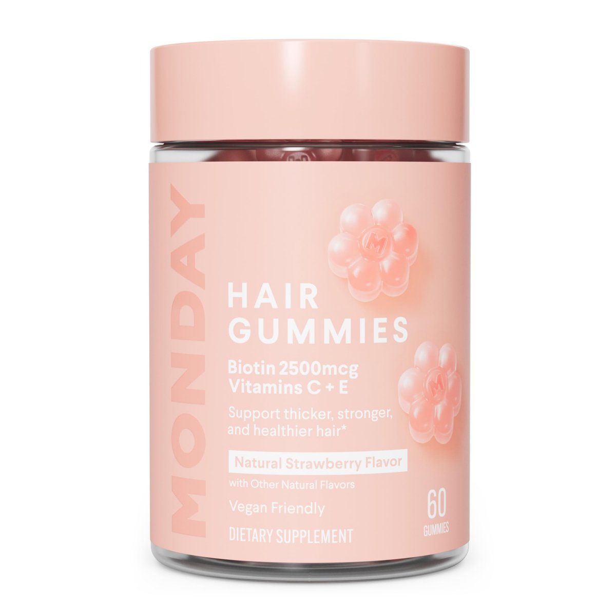 MONDAY HAIRCARE Haar-Gummis mit 2500 mcg Biotin, Vitamin C & Vitamin E für dickeres, stärkeres und gesünderes Haar 60 Stück