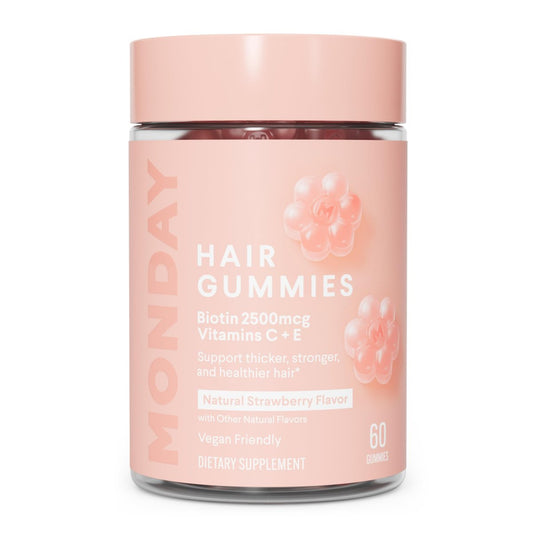 MONDAY HAIRCARE Haar-Gummis mit 2500 mcg Biotin, Vitamin C & Vitamin E für dickeres, stärkeres und gesünderes Haar 60 Stück