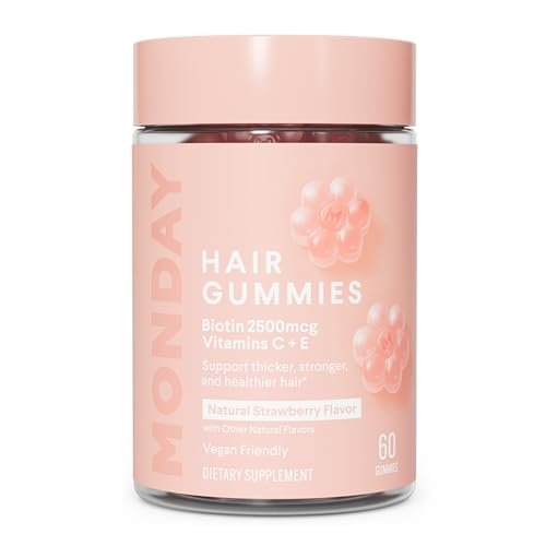 MONDAY HAIRCARE Haar-Gummis mit 2500 mcg Biotin, Vitamin C & Vitamin E für dickeres, stärkeres und gesünderes Haar 60 Stück