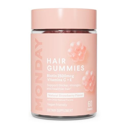 MONDAY HAIRCARE Haar-Gummis mit 2500 mcg Biotin, Vitamin C & Vitamin E für dickeres, stärkeres und gesünderes Haar 60 Stück