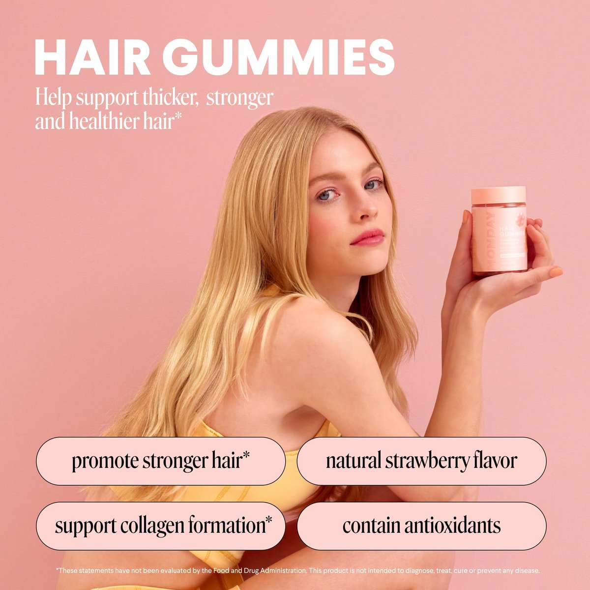 MONDAY HAIRCARE Haar-Gummis mit 2500 mcg Biotin, Vitamin C & Vitamin E für dickeres, stärkeres und gesünderes Haar 60 Stück