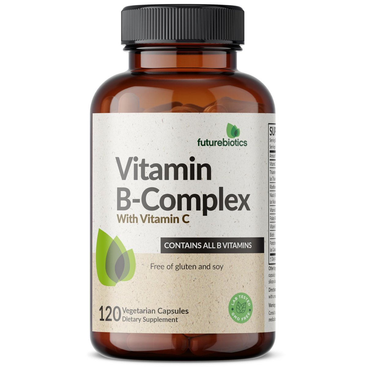 Futurebiotics Vitamin B-Komplex mit Vitamin C – Unterstützt Energieproduktion, Nervensystem & Immunsystem – Non-GMO, 120 vegane Kapseln