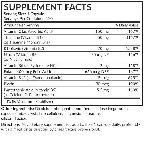 Futurebiotics Vitamin B-Komplex mit Vitamin C – Unterstützt Energieproduktion, Nervensystem & Immunsystem – Non-GMO, 120 vegane Kapseln