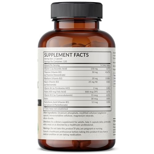 Futurebiotics Vitamin B-Komplex mit Vitamin C – Unterstützt Energieproduktion, Nervensystem & Immunsystem – Non-GMO, 120 vegane Kapseln