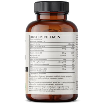 Futurebiotics Vitamin B-Komplex mit Vitamin C – Unterstützt Energieproduktion, Nervensystem & Immunsystem – Non-GMO, 120 vegane Kapseln