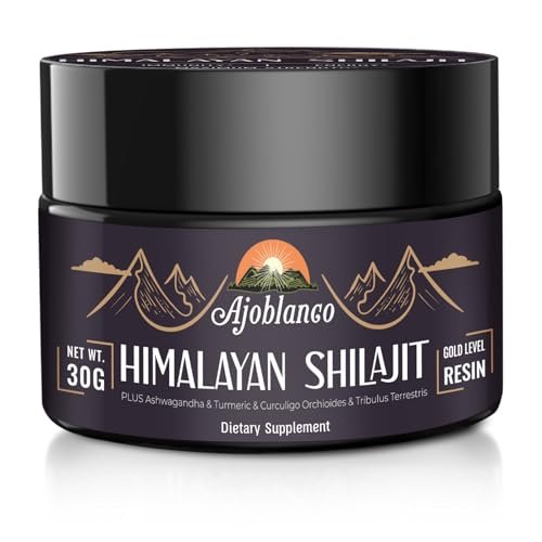 Ajoblanco Shilajit 600mg – Reines Himalaya-Shilajit-Harz mit ayurvedischer Kräutermischung, hochwirksam für Energie, Kraft & Immunität, 30 Gramm