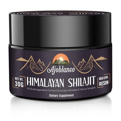 Ajoblanco Shilajit 600mg – Reines Himalaya-Shilajit-Harz mit ayurvedischer Kräutermischung, hochwirksam für Energie, Kraft & Immunität, 30 Gramm