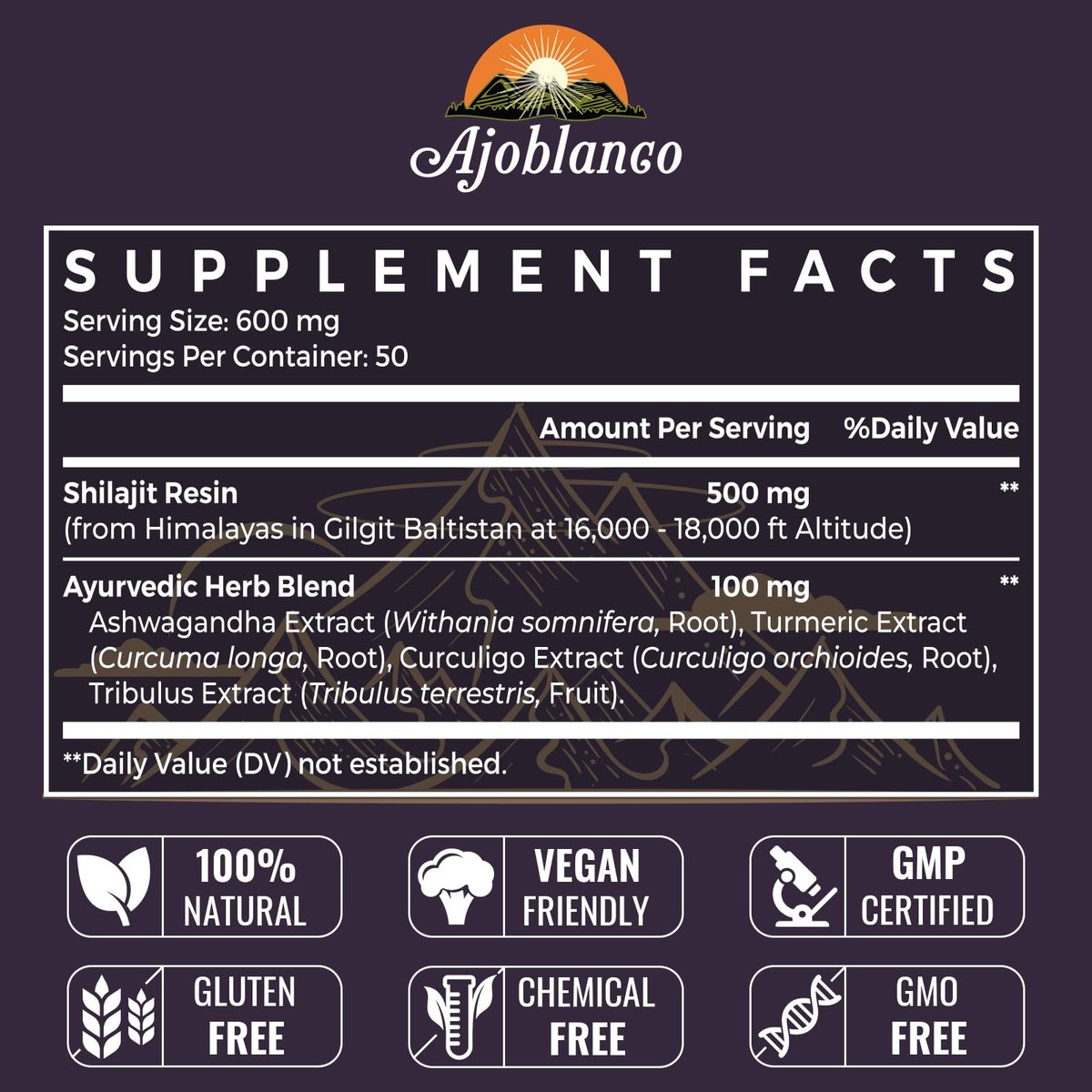 Ajoblanco Shilajit 600mg – Reines Himalaya-Shilajit-Harz mit ayurvedischer Kräutermischung, hochwirksam für Energie, Kraft & Immunität, 30 Gramm