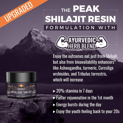 Ajoblanco Shilajit 600mg – Reines Himalaya-Shilajit-Harz mit ayurvedischer Kräutermischung, hochwirksam für Energie, Kraft & Immunität, 30 Gramm