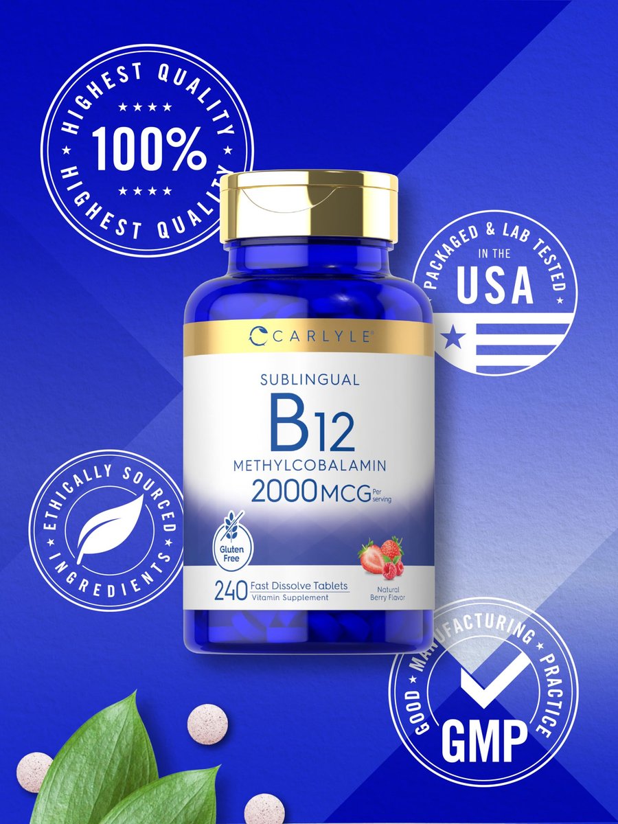 Carlyle B12 Vitamin 2000 mcg | 240 Schnellzerfall-Tabletten | Sublinguales Methylcobalamin | Beerengeschmack | Vegetarisch, Nicht-GVO & Glutenfrei