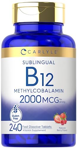 Carlyle B12 Vitamin 2000 mcg | 240 Schnellzerfall-Tabletten | Sublinguales Methylcobalamin | Beerengeschmack | Vegetarisch, Nicht-GVO & Glutenfrei
