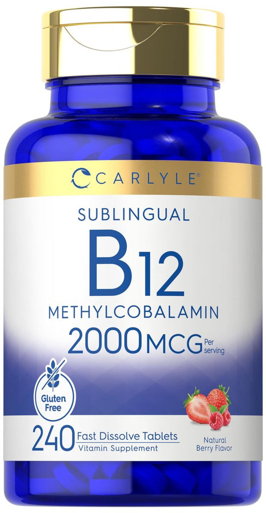 Carlyle B12 Vitamin 2000 mcg | 240 Schnellzerfall-Tabletten | Sublinguales Methylcobalamin | Beerengeschmack | Vegetarisch, Nicht-GVO & Glutenfrei