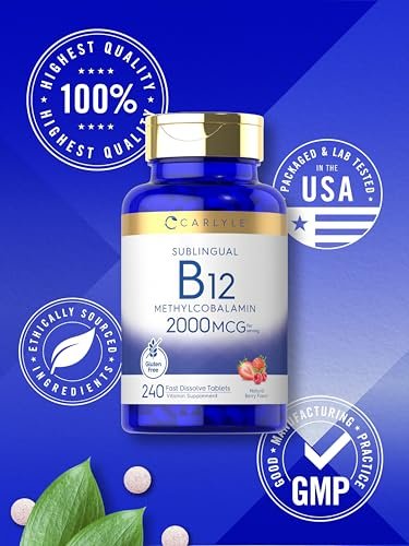 Carlyle B12 Vitamin 2000 mcg | 240 Schnellzerfall-Tabletten | Sublinguales Methylcobalamin | Beerengeschmack | Vegetarisch, Nicht-GVO & Glutenfrei