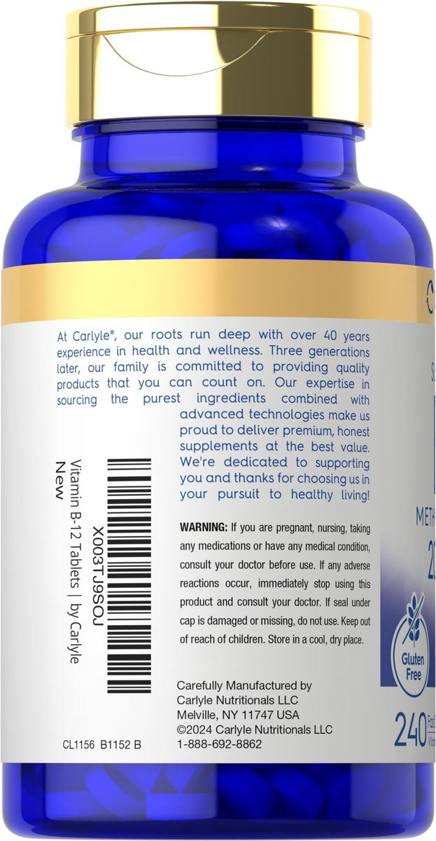 Carlyle B12 Vitamin 2000 mcg | 240 Schnellzerfall-Tabletten | Sublinguales Methylcobalamin | Beerengeschmack | Vegetarisch, Nicht-GVO & Glutenfrei