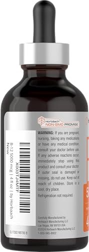 Horbaach B12 Vitamin 5000 mcg Tropfen sublingual | 118 ml | als Methylcobalamin und Cyanocobalamin | Flüssige vegane Tropfen | Beerengeschmack | Ohne Gentechnik & Glutenfrei