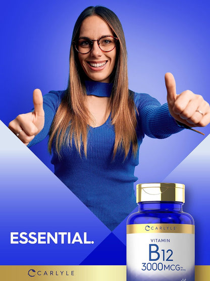 Carlyle B12 Vitamin 3000 mcg | 180 Tabletten | Vegetarisches Nahrungsergänzungsmittel | Non-GMO & Glutenfrei