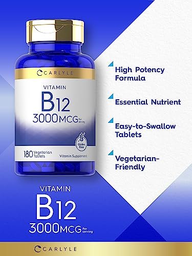 Carlyle B12 Vitamin 3000 mcg | 180 Tabletten | Vegetarisches Nahrungsergänzungsmittel | Non-GMO & Glutenfrei
