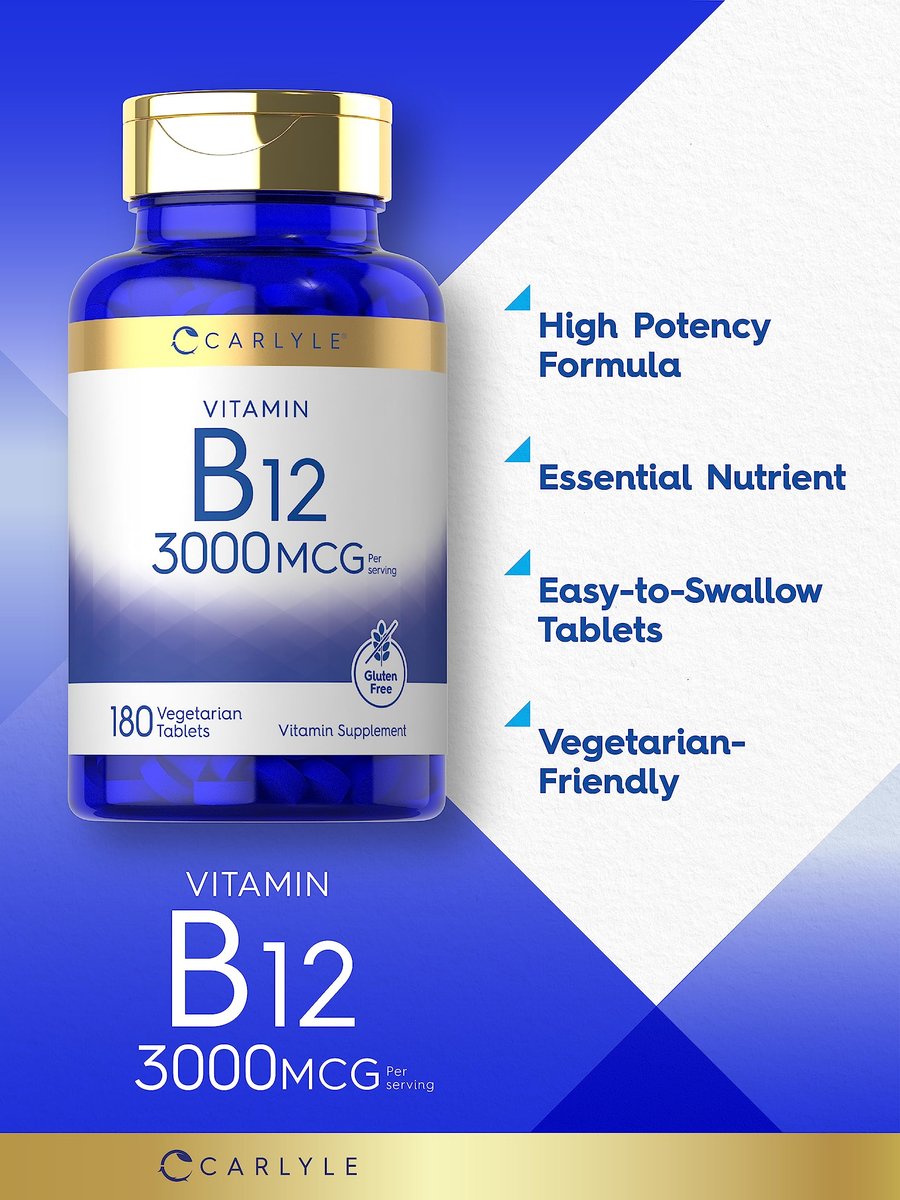 Carlyle B12 Vitamin 3000 mcg | 180 Tabletten | Vegetarisches Nahrungsergänzungsmittel | Non-GMO & Glutenfrei