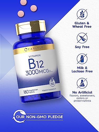 Carlyle B12 Vitamin 3000 mcg | 180 Tabletten | Vegetarisches Nahrungsergänzungsmittel | Non-GMO & Glutenfrei