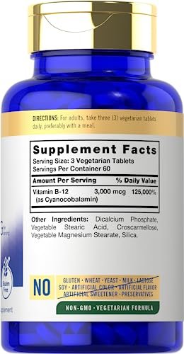 Carlyle B12 Vitamin 3000 mcg | 180 Tabletten | Vegetarisches Nahrungsergänzungsmittel | Non-GMO & Glutenfrei