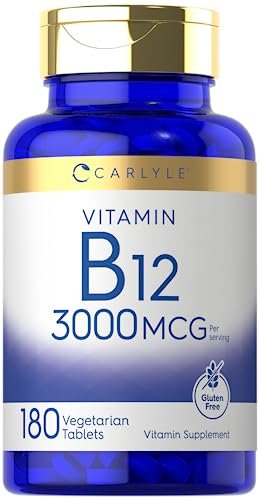 Carlyle B12 Vitamin 3000 mcg | 180 Tabletten | Vegetarisches Nahrungsergänzungsmittel | Non-GMO & Glutenfrei