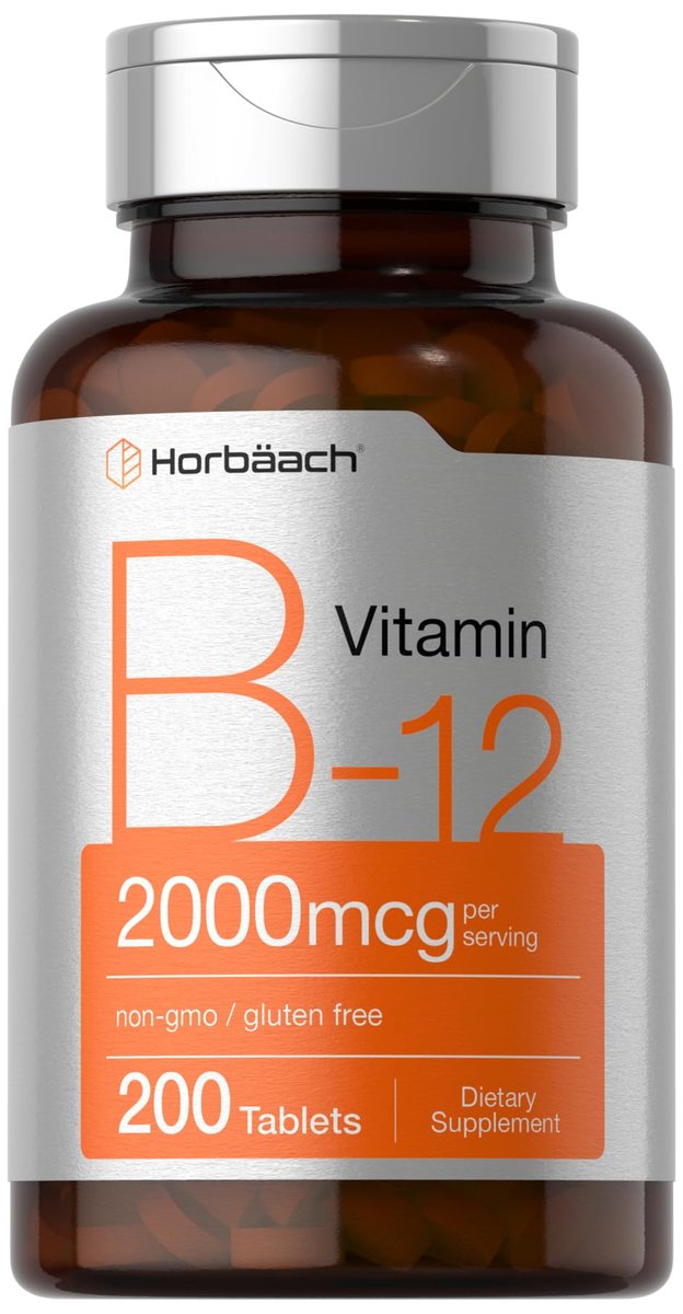 Horbäach B12 Vitamin 2000 mcg | 200 Tabletten | Vegetarisches Nahrungsergänzungsmittel | Non-GMO & Glutenfrei