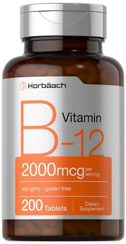 Horbäach B12 Vitamin 2000 mcg | 200 Tabletten | Vegetarisches Nahrungsergänzungsmittel | Non-GMO & Glutenfrei