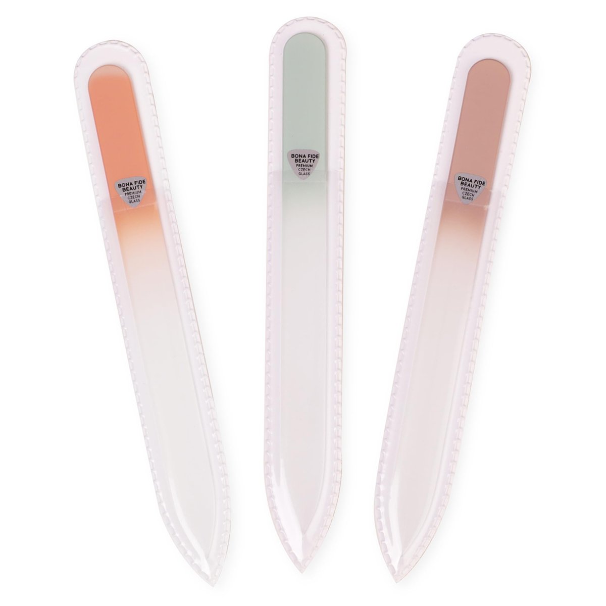 BONA FIDE BEAUTY Nagelfeilen Set aus Glas 3-teilig – Gedämpfte Herbstfarben, wiederverwendbare Nagelfeilen für die Nagelpflege, ideales Geschenk für Brautjungfern, Reise-Beauty-Tool