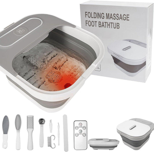 UNIFULL Zusammenklappbares Fußbad mit Wärme und Massagerollen, Blasen, Pediküre-Set, Temperaturregelung, Rotlicht, Fußbad