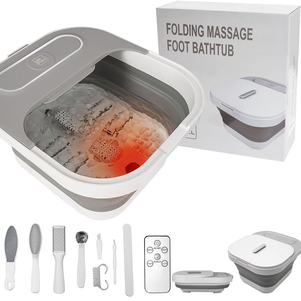 UNIFULL Zusammenklappbares Fußbad mit Wärme und Massagerollen, Blasen, Pediküre-Set, Temperaturregelung, Rotlicht, Fußbad
