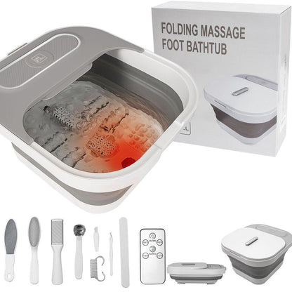 UNIFULL Zusammenklappbares Fußbad mit Wärme und Massagerollen, Blasen, Pediküre-Set, Temperaturregelung, Rotlicht, Fußbad